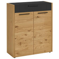 SCHUHSCHRANK Eiche, Balkeneiche furniert Schwarz, Eichefarben  - Eichefarben/Schwarz, Design, Holz/Kunststoff (86/103/37cm)