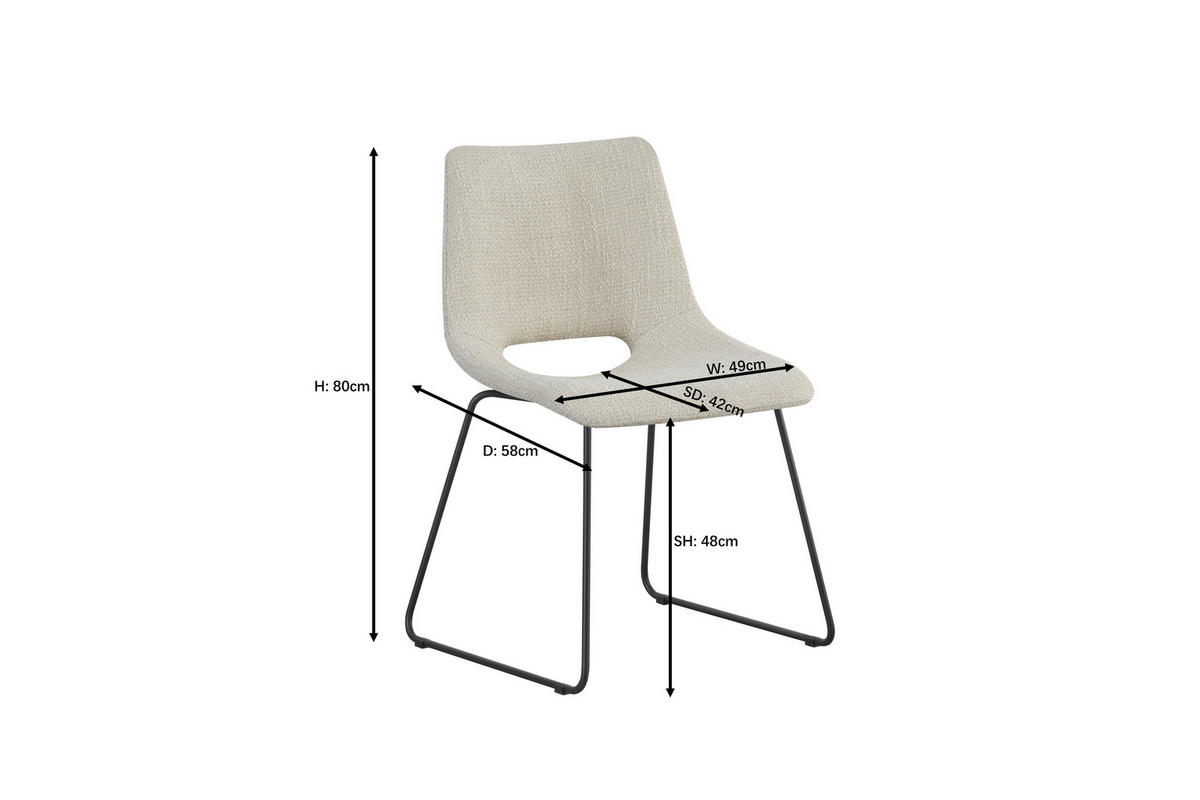 STUHL - Creme/Schwarz, Design, Textil/Metall (48/79/56cm) - Stylife