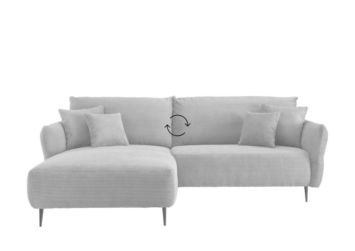 ECKSOFA Cappuccino Cord  - Schwarz/Cappuccino, Design, Textil/Metall (178/264-302cm) - Livetastic