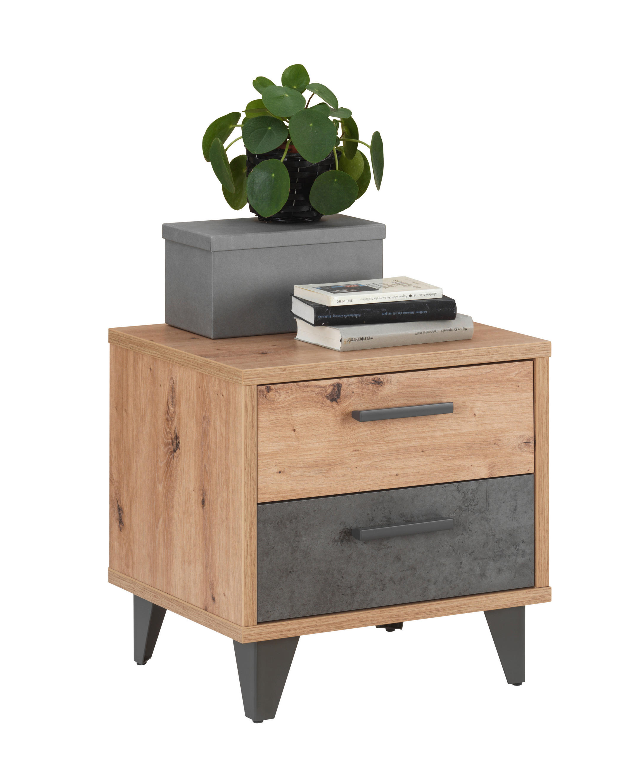 NACHTSCHRANK Dunkelgrau, Eiche Artisan - Dunkelgrau/Eiche Artisan, Design, Kunststoff (49,8/48,5/41,5cm) - Carryhome