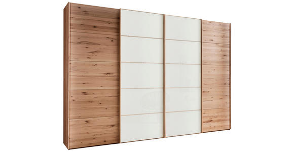 SCHWEBETÜRENSCHRANK 330/236/67 cm 4-türig Weiß, Buchefarben  - Buchefarben/Weiß, Natur, Glas/Holz (330/236/67cm) - Linea Natura
