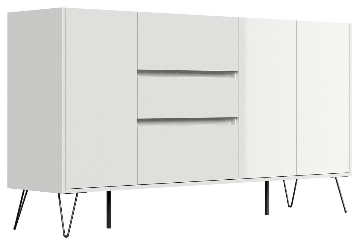 SIDEBOARD Posseik Industrial 177/93,6/42 cm 3 Schublade(n)  - Weiß Hochglanz/Eichefarben, Design, Holzwerkstoff/Metall (177/93,6/42cm) - P & B