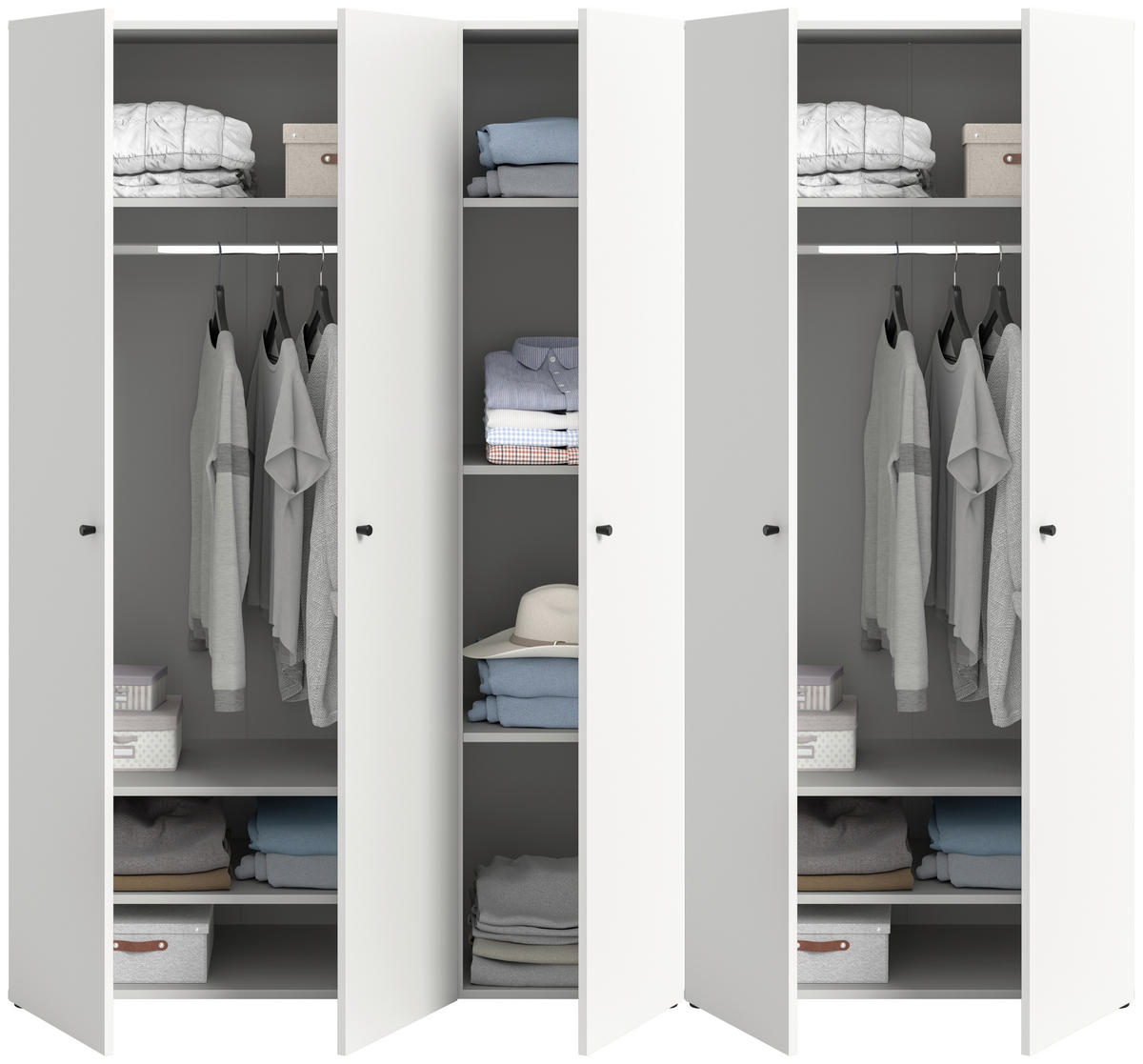 DREHTÜRENSCHRANK 200/176/51 cm,  in Weiß, 5-türig  - Schwarz/Weiß, MODERN, Holzwerkstoff/Kunststoff (200/176/51cm) - MID.YOU