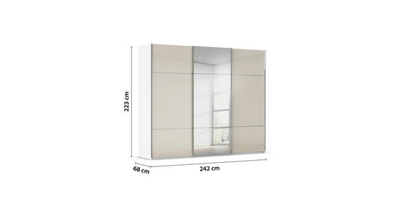 SCHWEBETÜRENSCHRANK 242/223/68 cm 3-türig Weiß, Champagner - Chromfarben/Champagner, KONVENTIONELL, Glas/Holzwerkstoff (242/223/68cm) - Novel