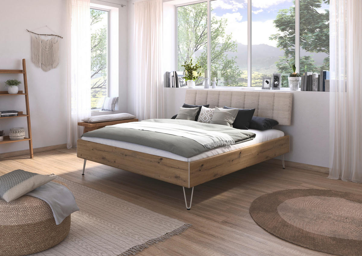 BETT 180/200 cm,  in Eiche Artisan,  - Champagner/Eiche Artisan, Design, Textil/Metall (180/200cm) - Carryhome