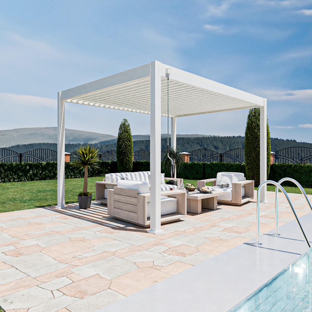 PERGOLA 300/255/400 cm   - Weiß Hochglanz, Basics, Metall (300/255/400cm) - Gardenson