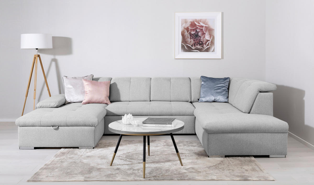 WOHNLANDSCHAFT Ramzes Hellgrau  - Hellgrau/Grau, Design, Textil/Metall (173/328/215cm) - MID.YOU