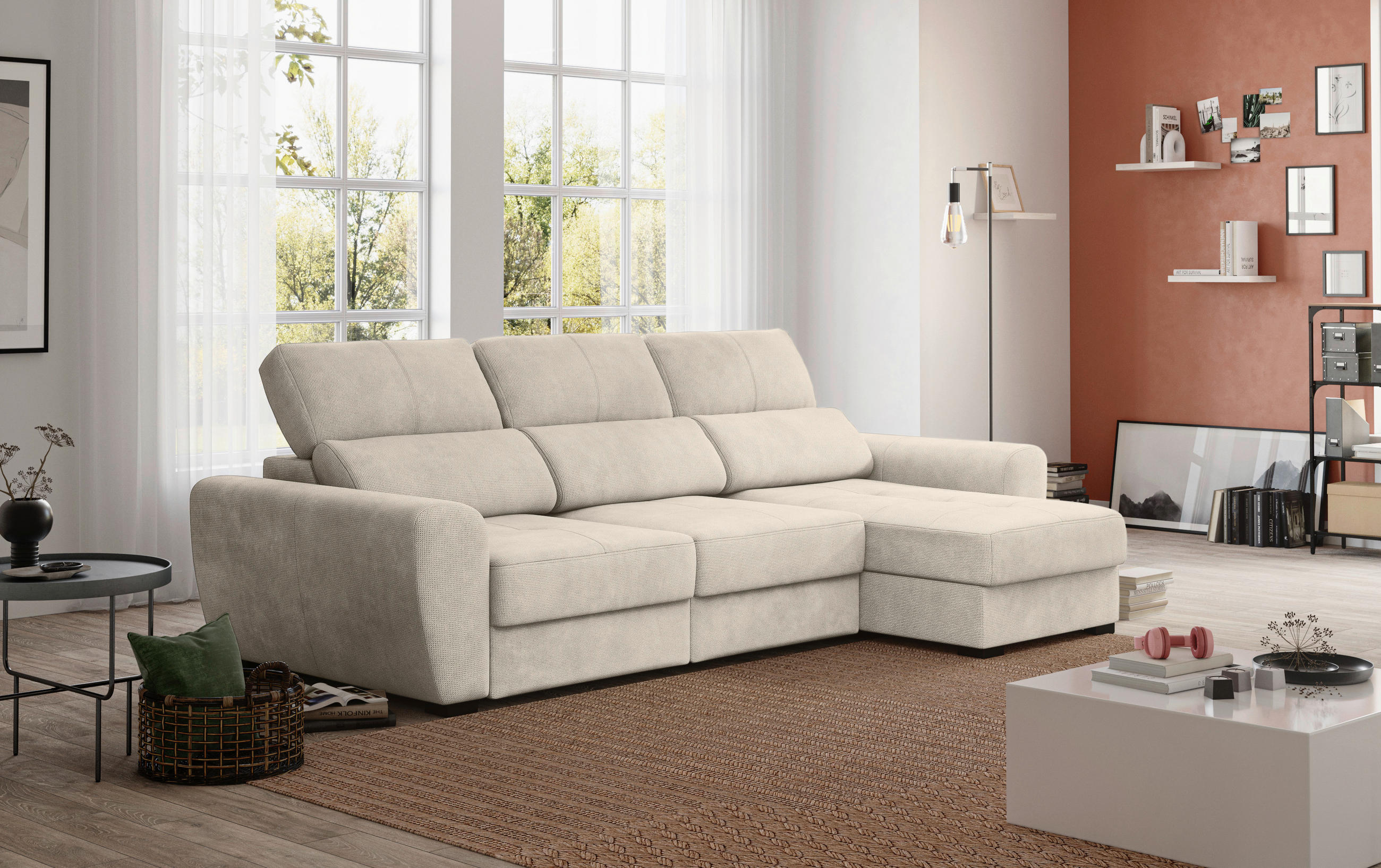 ECKSOFA in Mikrofaser Naturfarben  - Schwarz/Naturfarben, Konventionell, Kunststoff/Textil (285/177cm) - MID.YOU