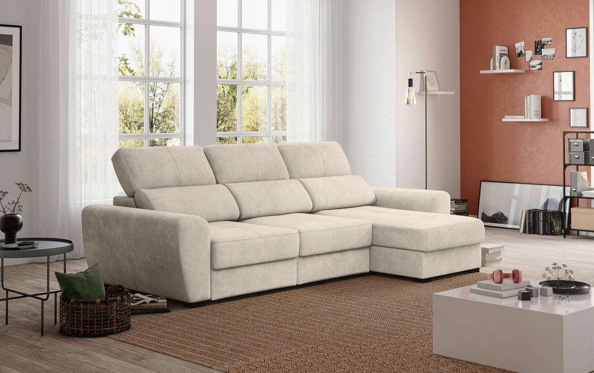 ECKSOFA in Mikrofaser Naturfarben  - Schwarz/Naturfarben, Konventionell, Kunststoff/Textil (285/177cm) - MID.YOU