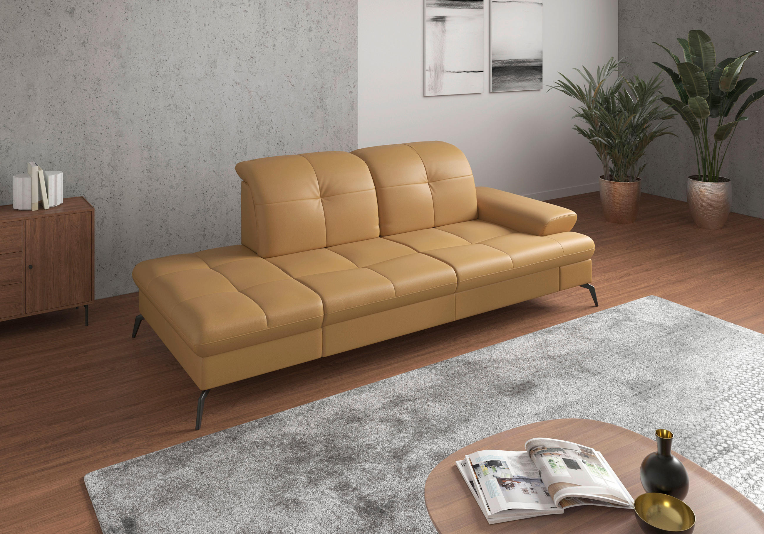 LENOŠKA, textil, kůže, curry žlutá - černá/curry žlutá, Konvenční, kov/textil (231/90/122cm) - Sit & More
