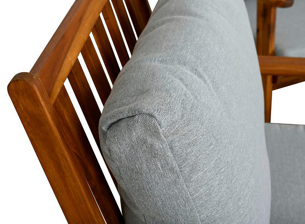 LOUNGEGARNITUR 4-teilig   Akazie massiv  - Hellgrau/Akaziefarben, MODERN, Holz/Textil - MID.YOU