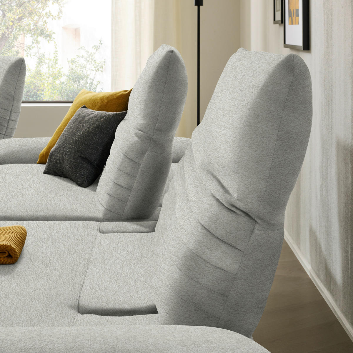 ECKSOFA  in Teddystoff Hellgrau  280/170-195 cm  - Hellgrau/Schwarz, Design, Textil/Metall (280/170-195cm) - Dieter Knoll