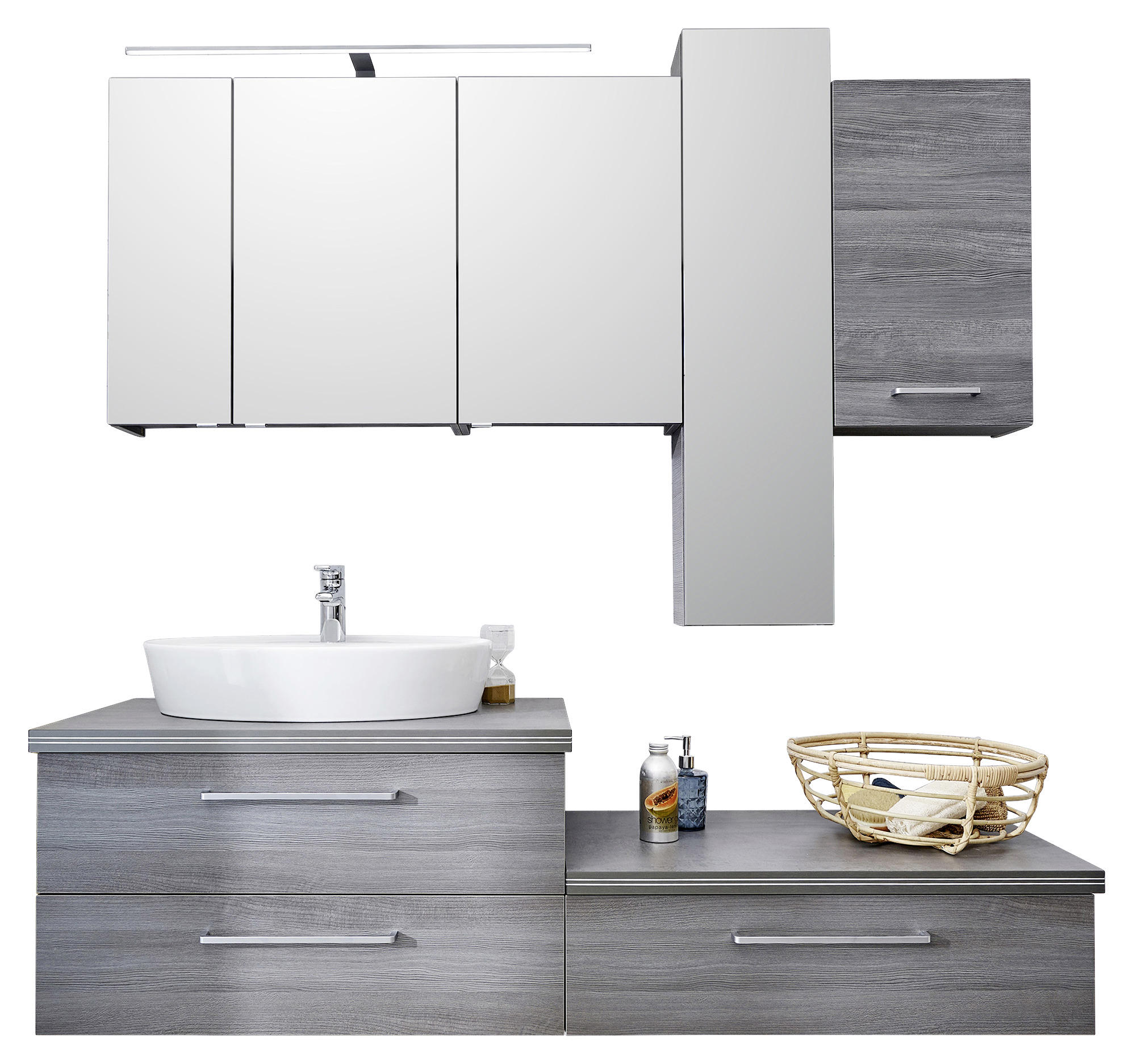 BADEZIMMER  in 185 cm  - Weiß/Grau, Design, Glas/Keramik (185cm) - Sadena