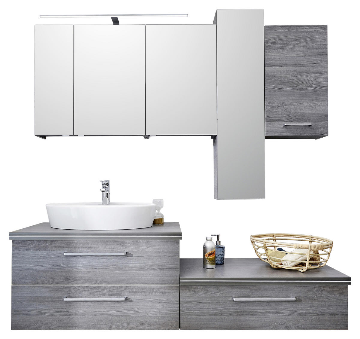 BADEZIMMER  in 185 cm  - Weiß/Grau, Design, Glas/Keramik (185cm) - Sadena
