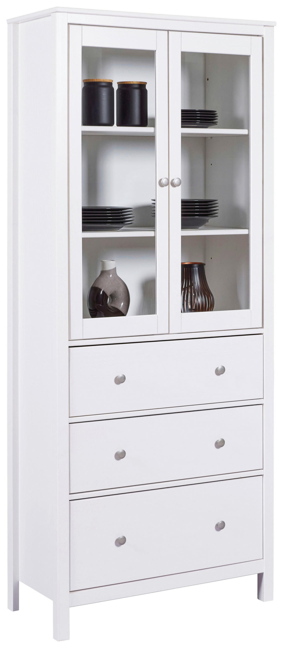 VITRINA, masivno bor bela - siva/bela, Design, kovina/steklo (82/197/40cm) - Livetastic