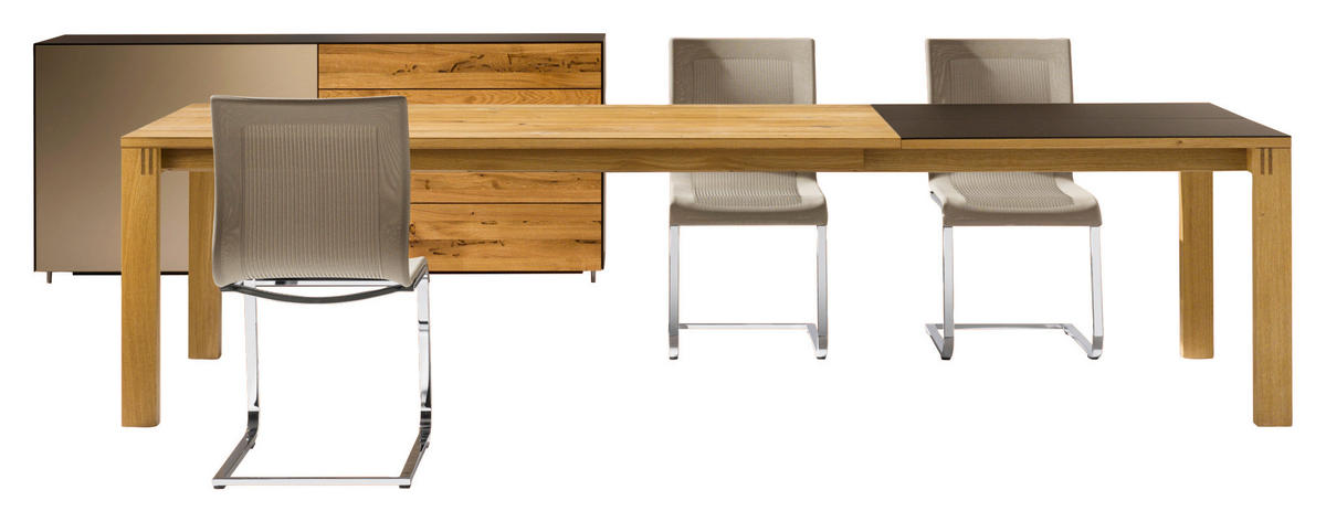 ESSTISCH in Holz, Glas 200(300)/100/75 cm  - Wildeiche/Bronzefarben, Design, Glas/Holz (200(300)/100/75cm) - Team 7