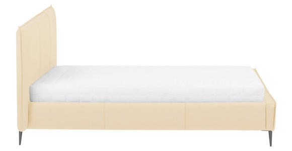 POLSTERBETT 140/200 cm,  in Beige, gepolstertes Kopfteil,  - Beige/Schwarzchrom, KONVENTIONELL, Leder/Metall (140/200cm) - Esposa