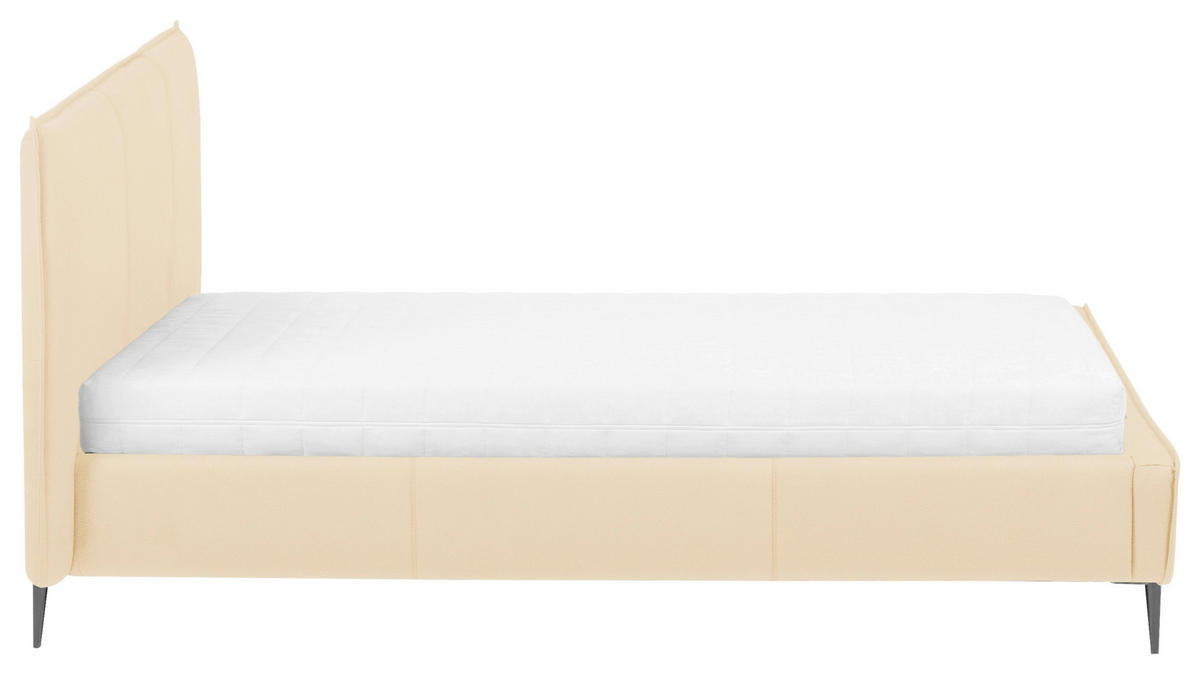 POLSTERBETT 140/200 cm,  in Beige, gepolstertes Kopfteil,  - Beige/Schwarzchrom, KONVENTIONELL, Leder/Metall (140/200cm) - Esposa