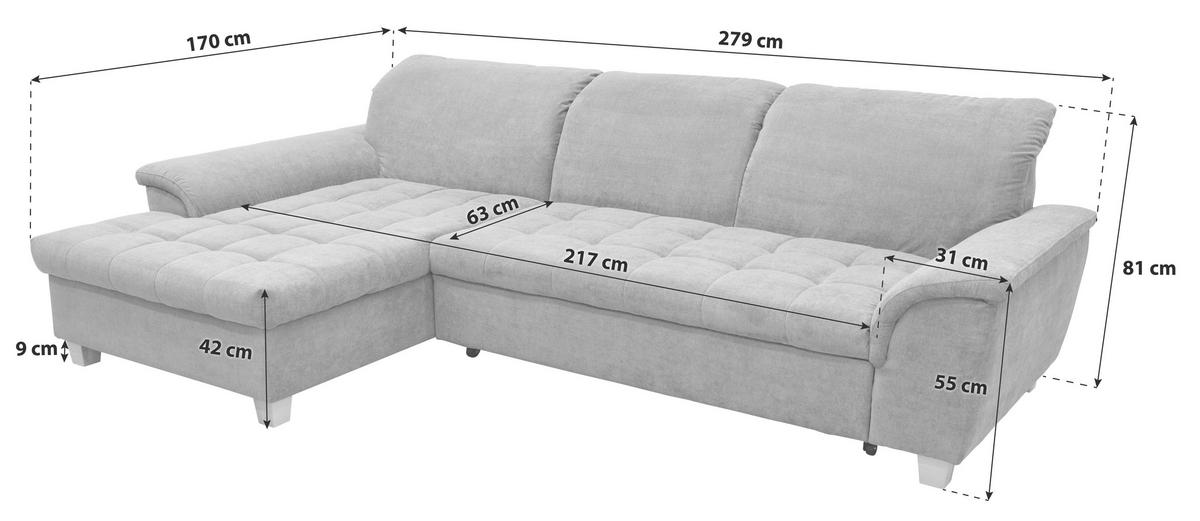 ECKSOFA Pastellblau Mikrofaser  - Pastellblau/Eichefarben, KONVENTIONELL, Holz/Textil (170/279cm) - MID.YOU