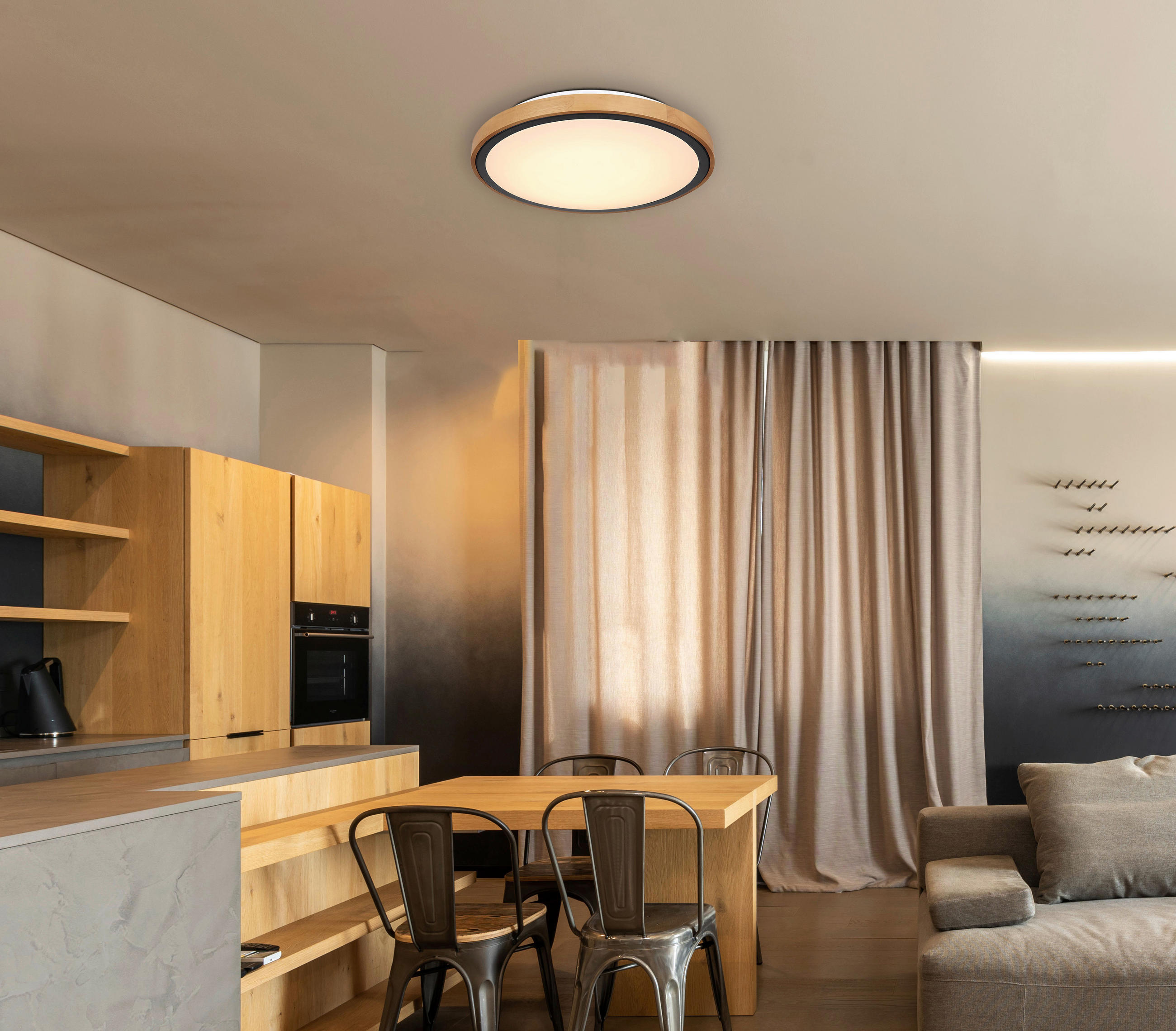 LED-DECKENLEUCHTE 43,7/11 cm   - Eiche dunkel/Opal, Design, Holz/Kunststoff (43,7/11cm) - Novel