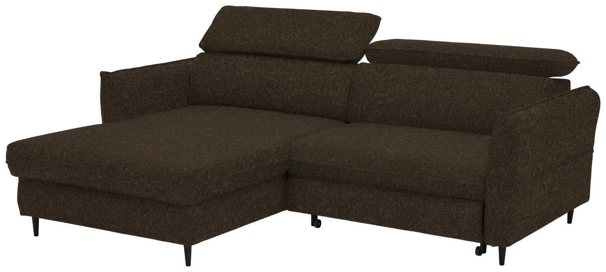 ECKSOFA inkl. Funktionen Dunkelbraun Samt  - Dunkelbraun/Schwarz, Design, Holz/Textil (185/232cm) - Stylife