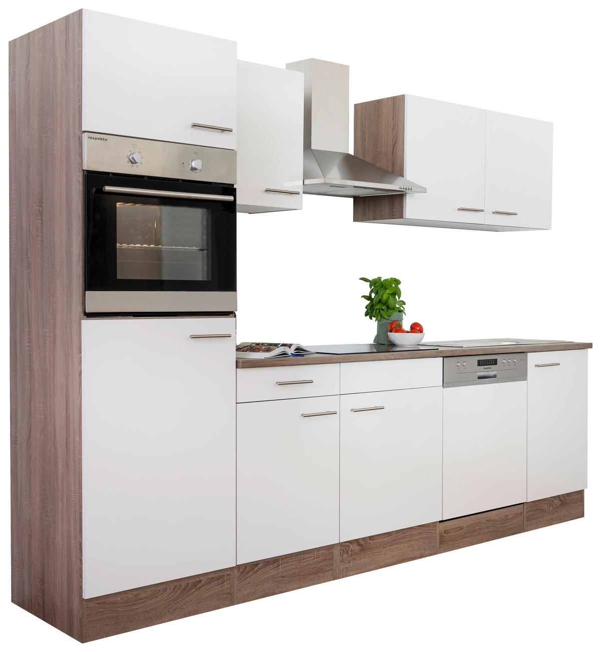 KÜCHENLEERBLOCK 280/205/60 cm   in Weiss, Eichefarben  - Weiss/Edelstahlfarben, Basics, Holzwerkstoff/Metall (280/205/60cm) - Respekta
