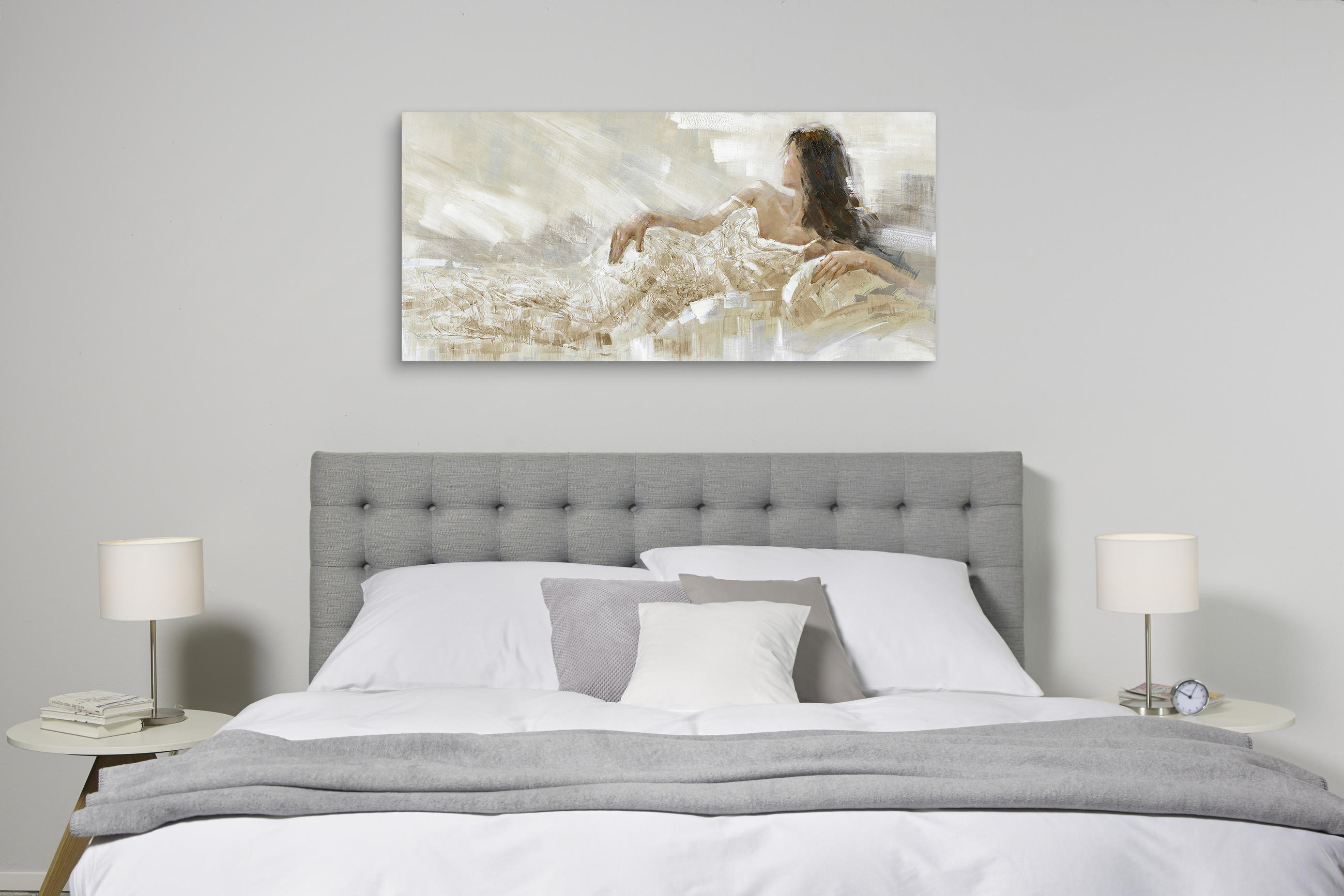 OLJNA SLIKA 150/70 cm - siva/bela, Konvencionalno, papir/umetna masa (150/70cm) - Monee