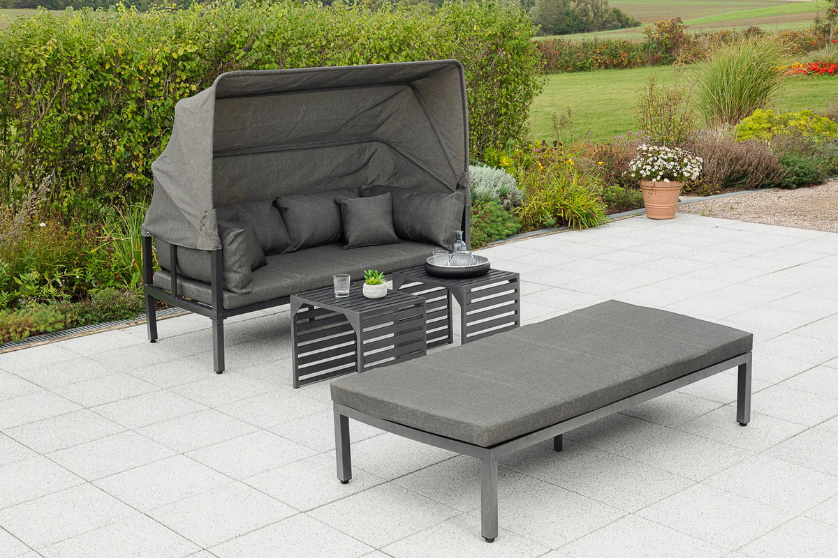 LOUNGEGARNITUR 13-teilig   175/148/80 cm Aluminium  - Graphitfarben/Grau, KONVENTIONELL, Textil/Metall (175/148/80cm) - Gardenson