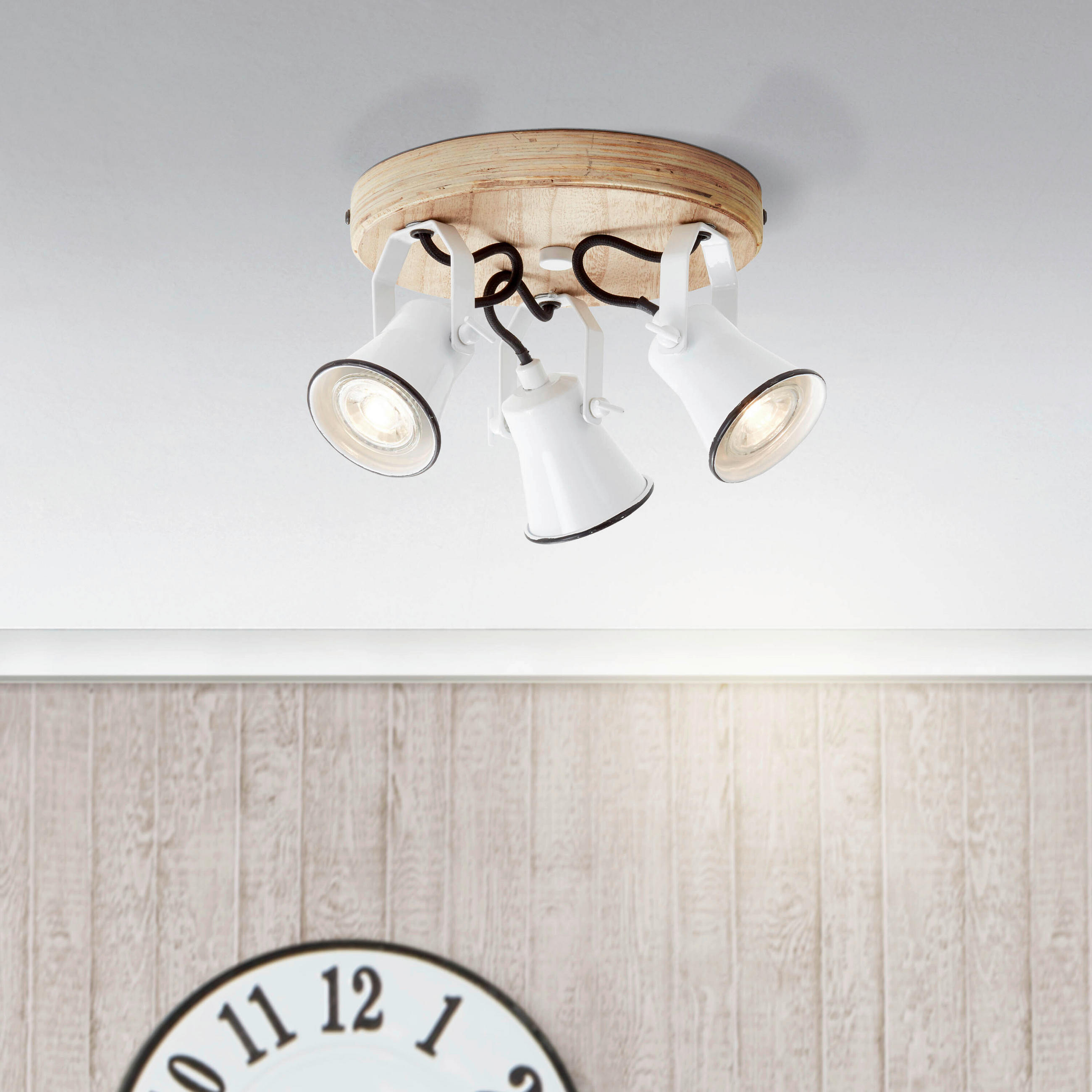 DECKENLEUCHTE  28/13 cm    - Weiss, Natur, Holz/Metall (28/13cm) - Brilliant