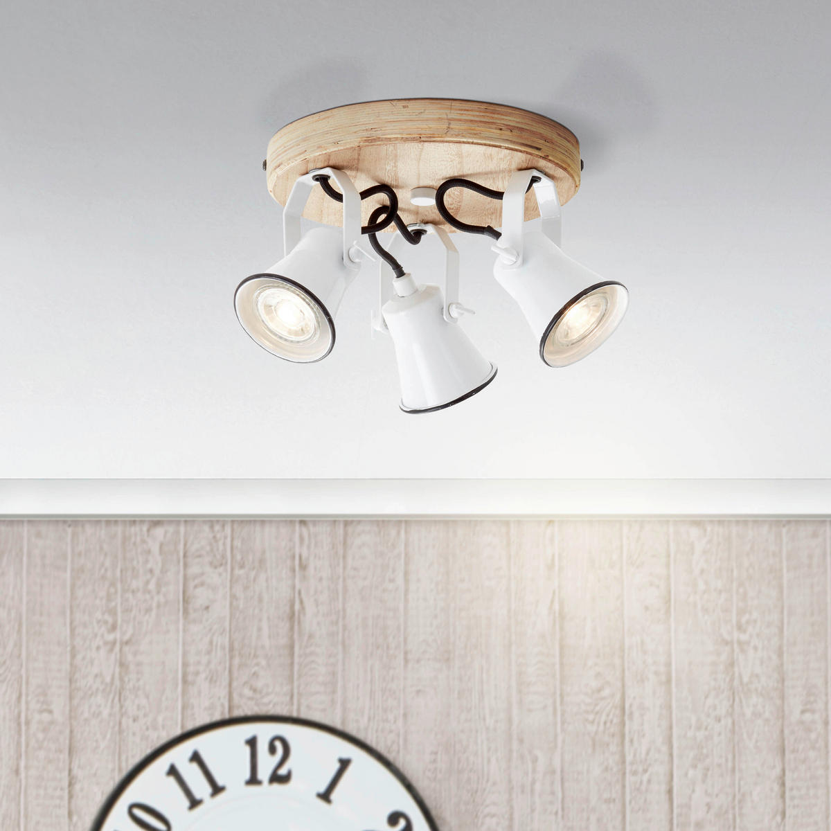 DECKENLEUCHTE  28/13 cm    - Weiss, Natur, Holz/Metall (28/13cm) - Brilliant