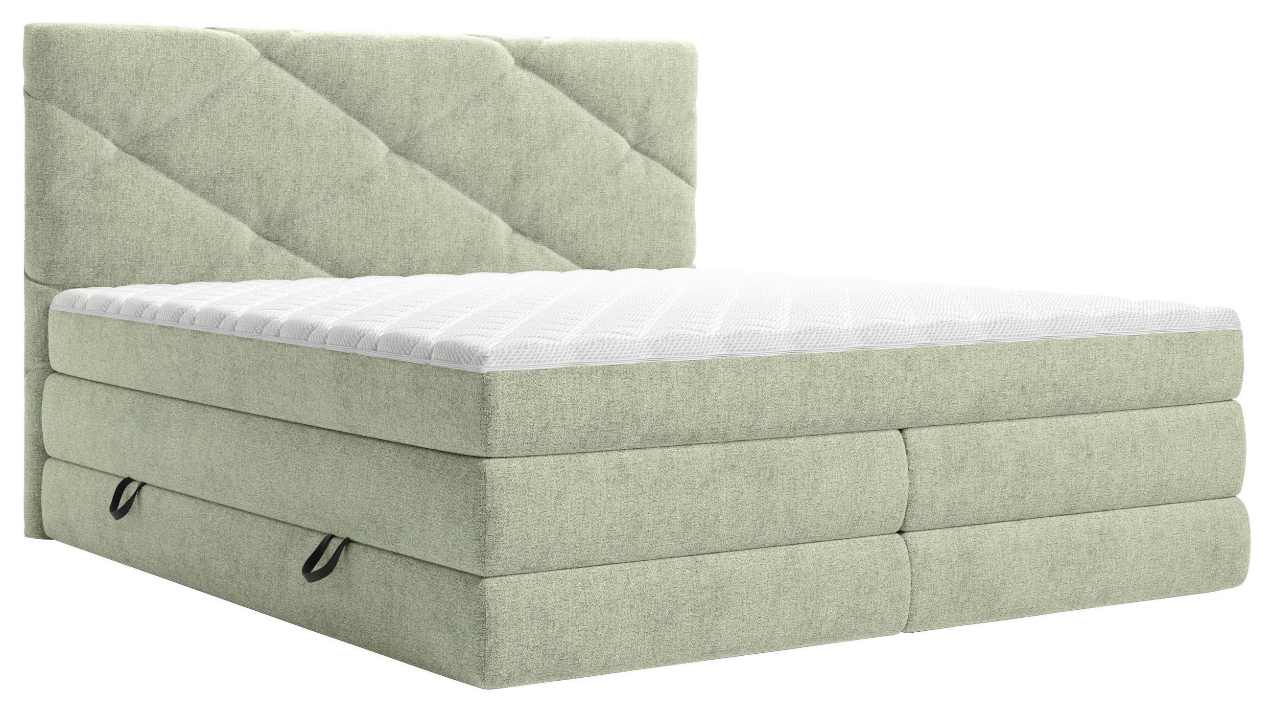 BOXSPRINGBETT 140/200 cm,  in Salbeigrün, Bettkasten, Matratzen, H3 + H4 = fest + sehr fest  - Salbeigrün/Schwarz, KONVENTIONELL, Kunststoff/Textil (140/200cm) - Carryhome