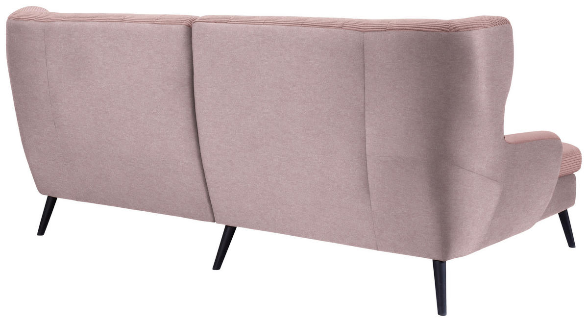 ECKSOFA Rosa Cord  - Schwarz/Rosa, Design, Holz/Textil (165/237cm) - Stylife