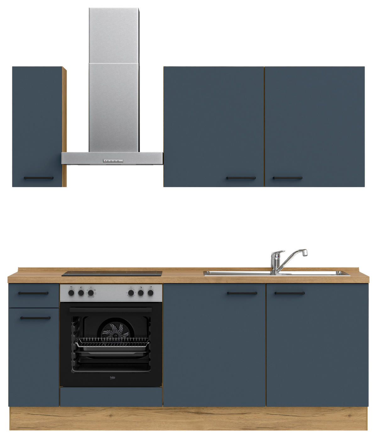 KÜCHENBLOCK Easytouch 210 cm  in Blau, Eichefarben  - Blau/Eichefarben, MODERN, Holzwerkstoff/Metall (210cm) - Nobilia