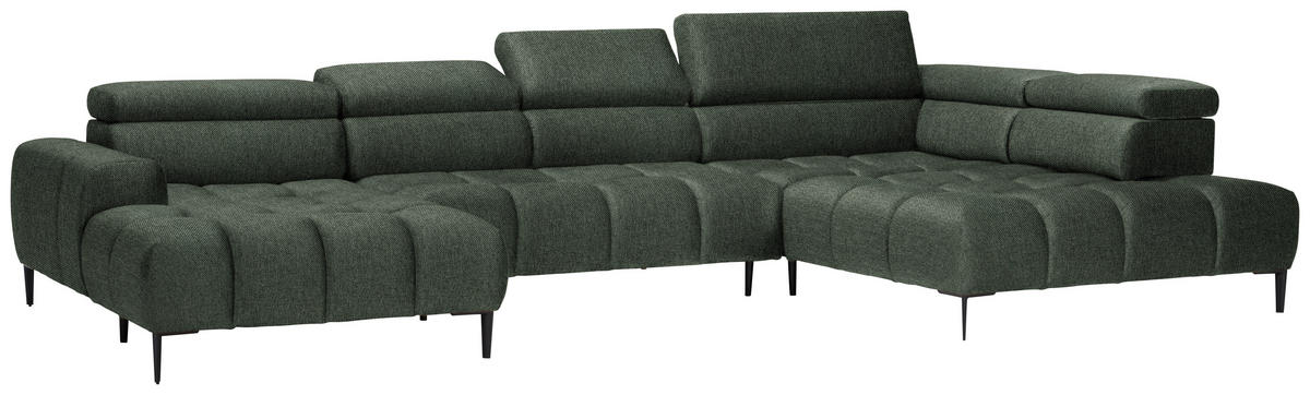 WOHNLANDSCHAFT Dunkelgrün Webstoff  - Dunkelgrün/Schwarz, Design, Textil/Metall (177/385/216cm) - Welnova