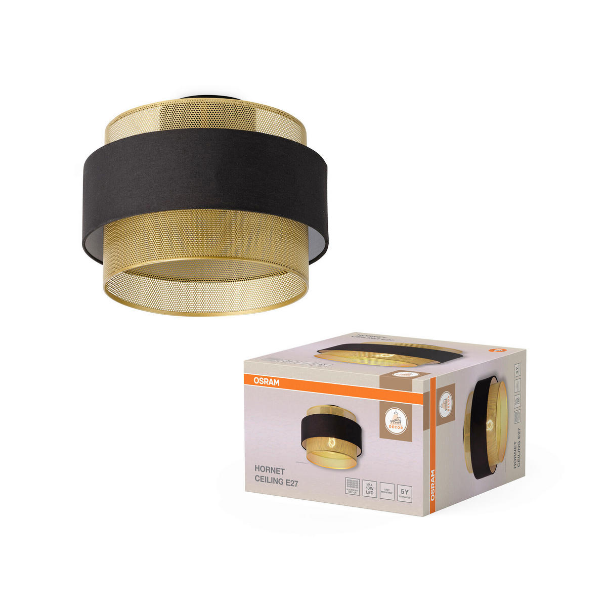 DECKENLEUCHTE 30/23 cm   - Goldfarben/Schwarz, KONVENTIONELL, Textil/Metall (30/23cm) - Osram