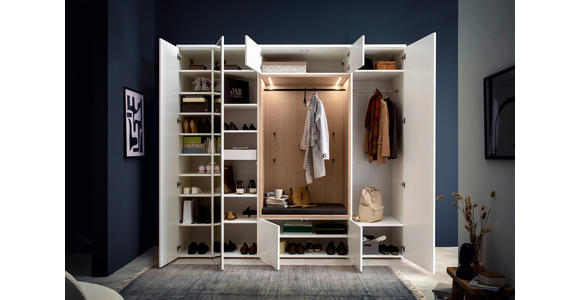 GARDEROBE 7-teilig in 250/233/59 cm - Eichefarben/Weiß, Design, Holzwerkstoff/Textil (250/233/59cm) - Moderano