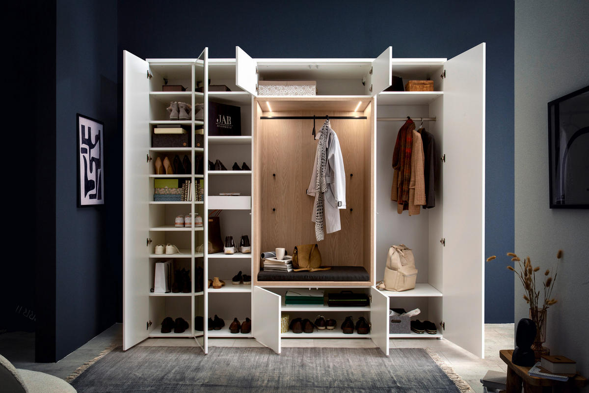 GARDEROBE 7-teilig  in 250/233/59 cm  - Eichefarben/Weiß, Design, Holzwerkstoff/Textil (250/233/59cm) - Moderano