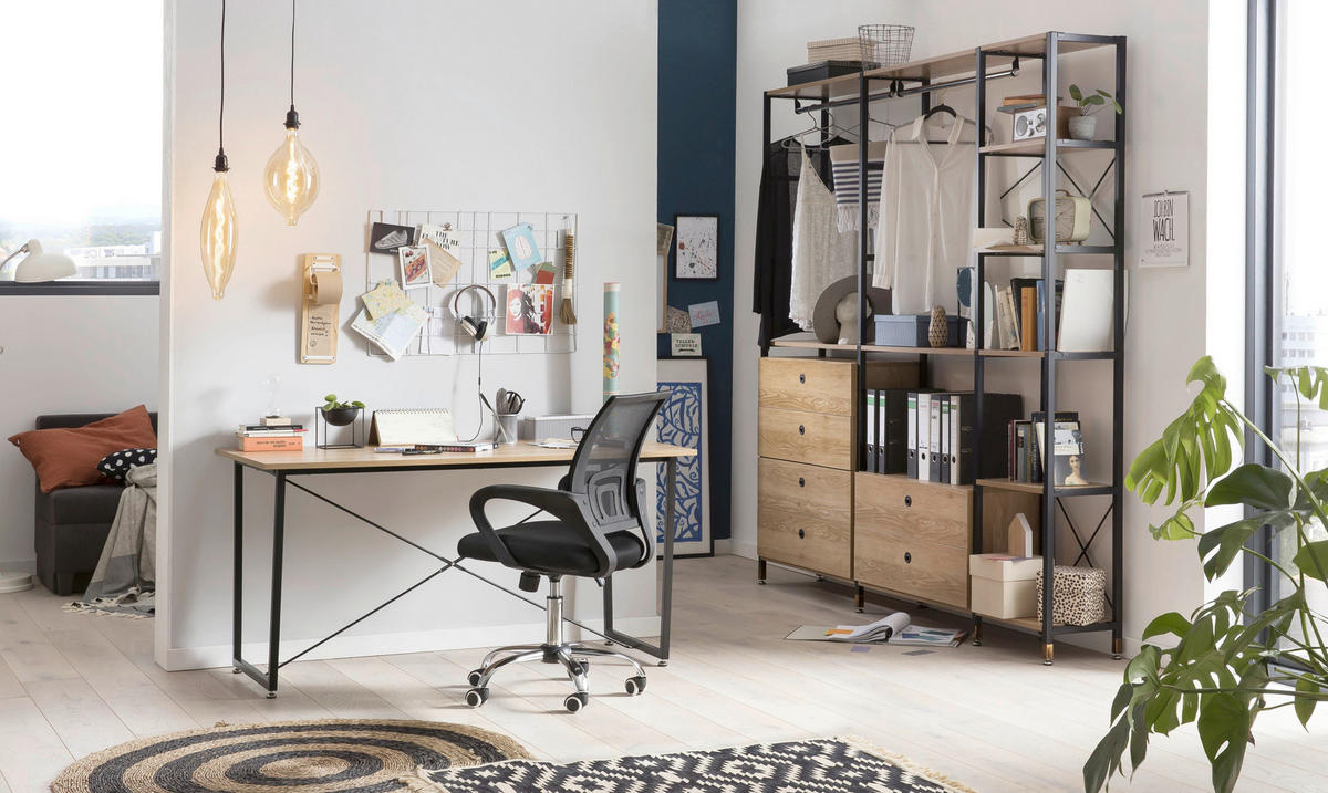 ESSTISCH rechteckig Naturfarben, Schwarz  - Schwarz/Naturfarben, Design, Holzwerkstoff/Metall (140/70/73cm) - Livetastic