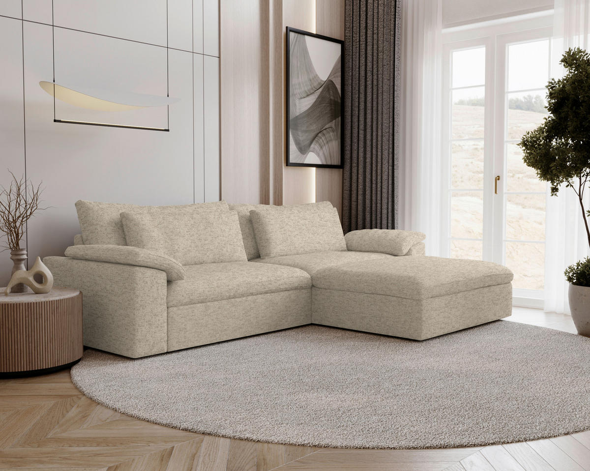 ECKSOFA Flachgewebe Creme  - Creme/Schwarz, Modern, Kunststoff/Textil (306/198cm) - Carryhome