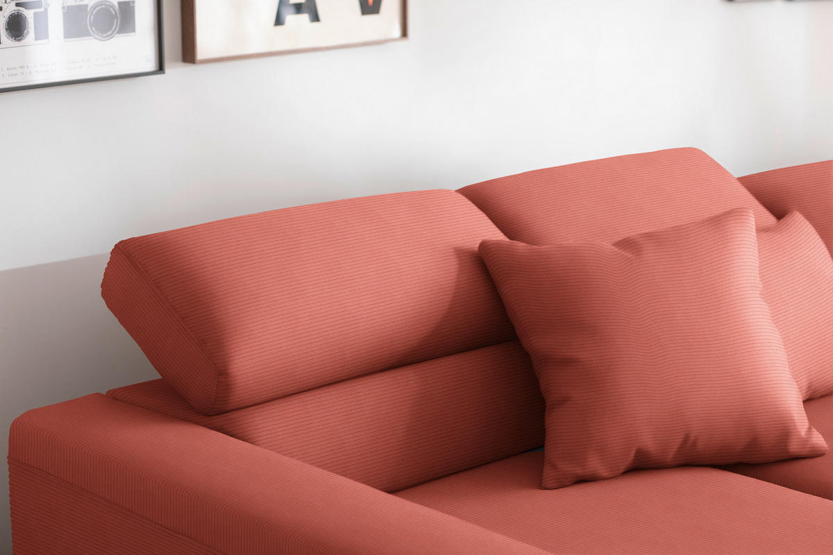 ECKSOFA  in Cord Koralle  215-217/293 cm  - Koralle/Schwarz, Design, Textil/Metall (215-217/293cm) - Schöner Wohnen
