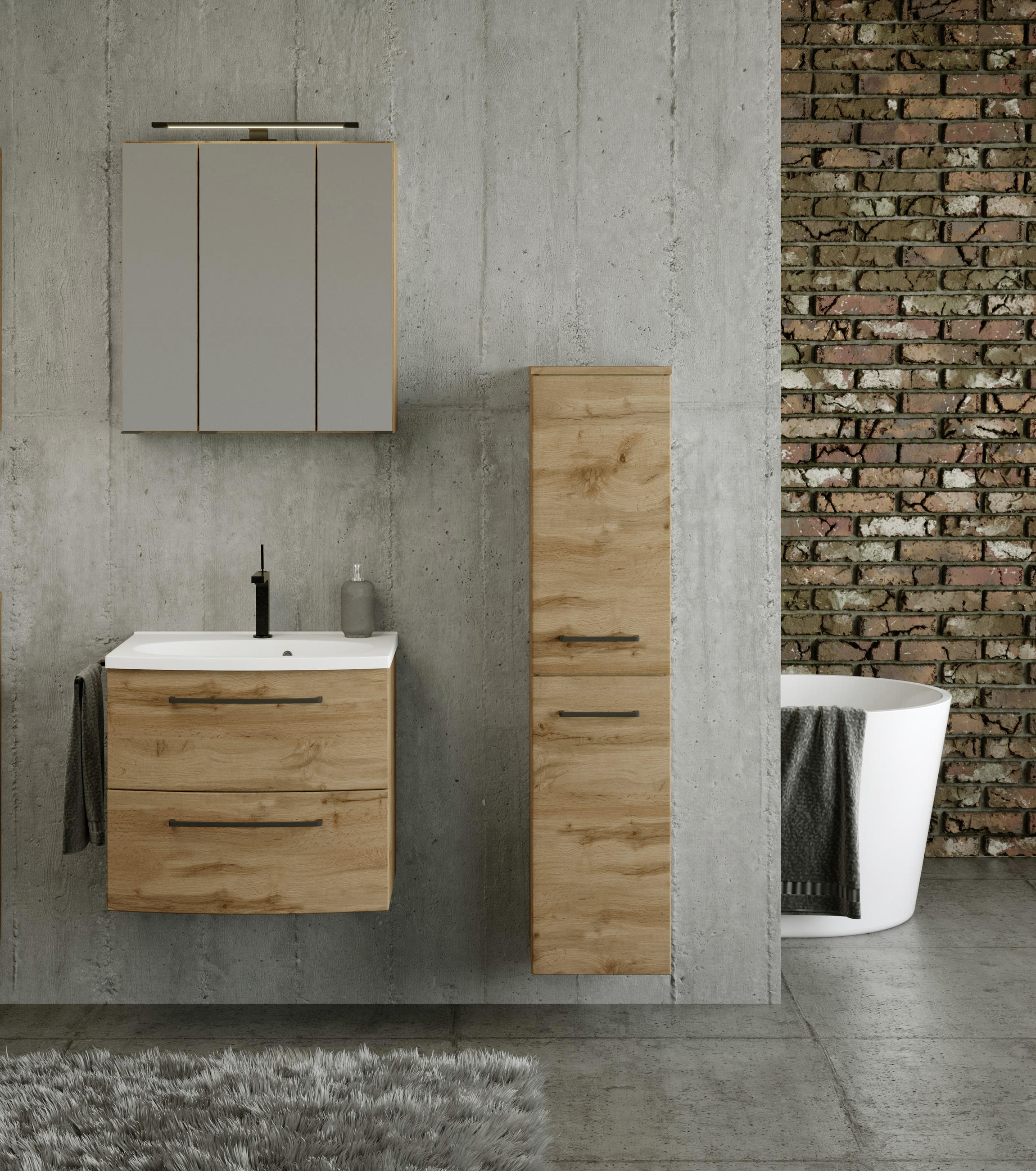 BADEZIMMER Eichefarben - Eichefarben/Weiß, MODERN, Keramik/Holzwerkstoff (90cm) - MID.YOU
