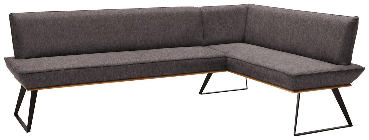 ECKBANK 223/163 cm Webstoff Schwarz, Eichefarben, Dunkelbraun Eiche massiv Metall   - Eichefarben/Dunkelbraun, Design, Holz/Textil (223/163cm) - Voleo