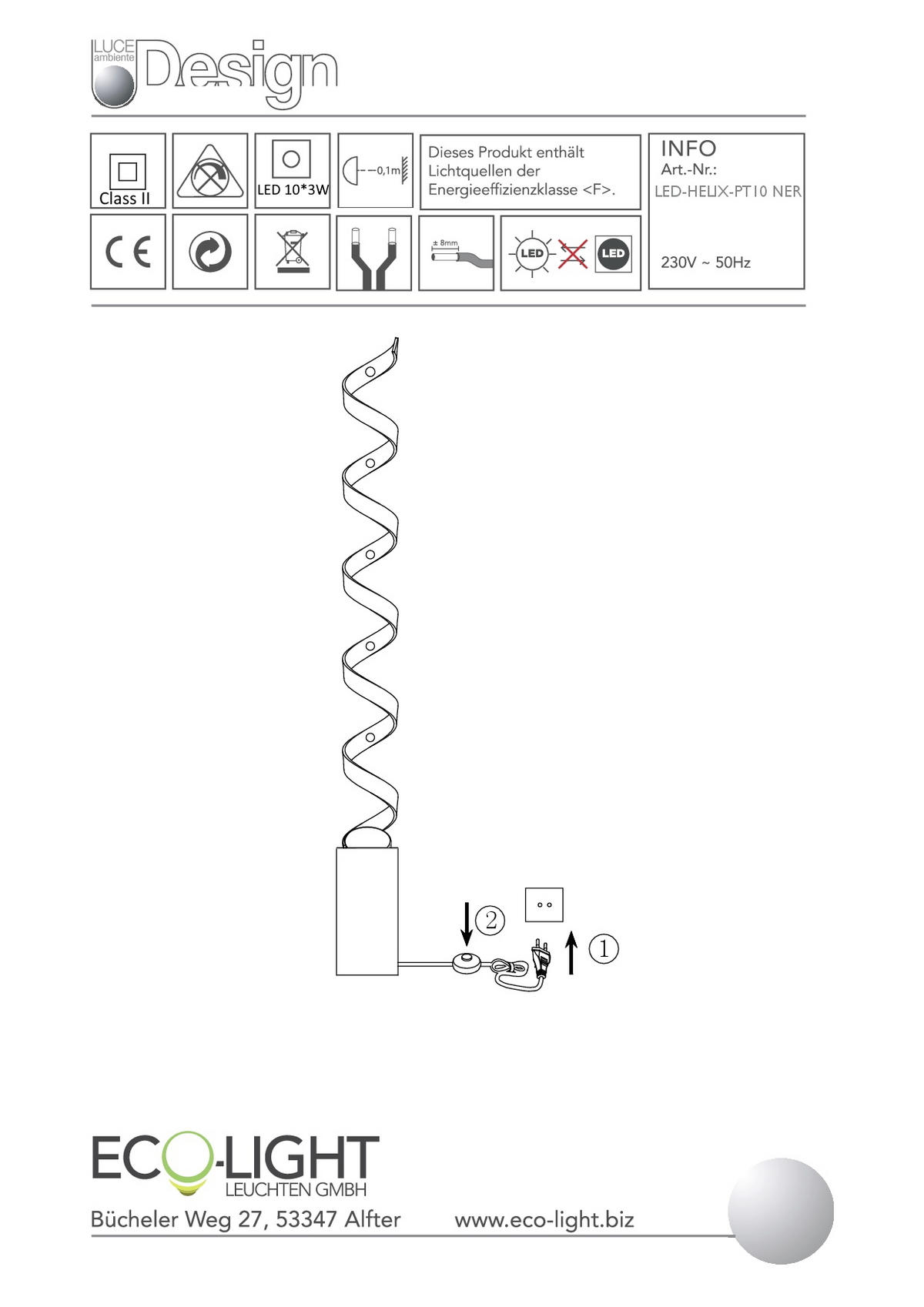 LED-STEHLEUCHTE Helix 14,5/152 cm   - Goldfarben/Schwarz, Design, Metall (14,5/152cm)
