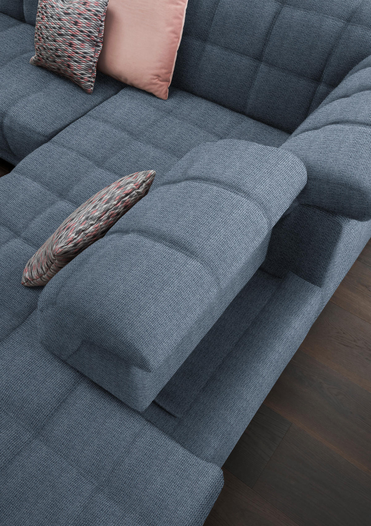 ECKSOFA in Webstoff Blau  - Blau/Schwarz, Design, Holz/Textil (302/216cm) - Xora