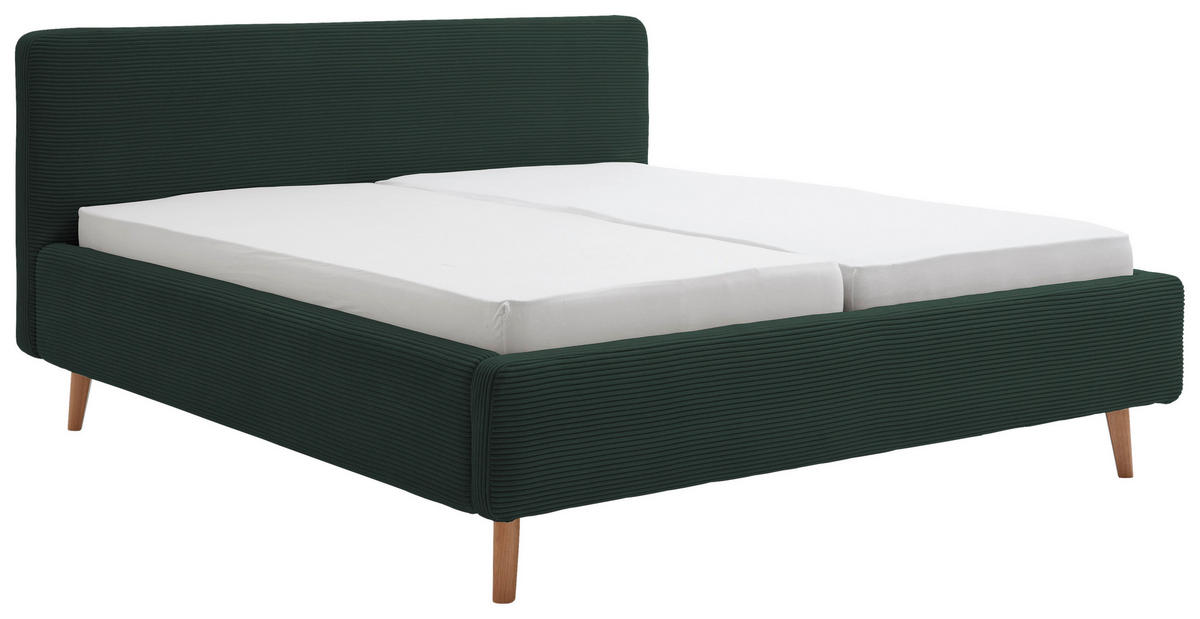 POLSTERBETT 140/200 cm, inkl. Lattenrost, Bettkasten,  in Dunkelgrün  - Dunkelgrün/Naturfarben, Design, Holz/Textil (140/200cm) - Xora