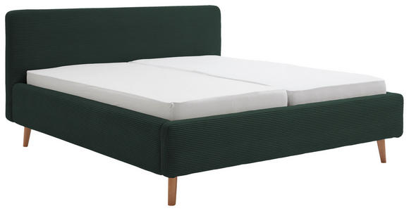 POLSTERBETT 140/200 cm,  in Dunkelgrün, gepolstertes Kopfteil,  - Dunkelgrün/Eichefarben, Design, Holz/Textil (140/200cm) - Xora