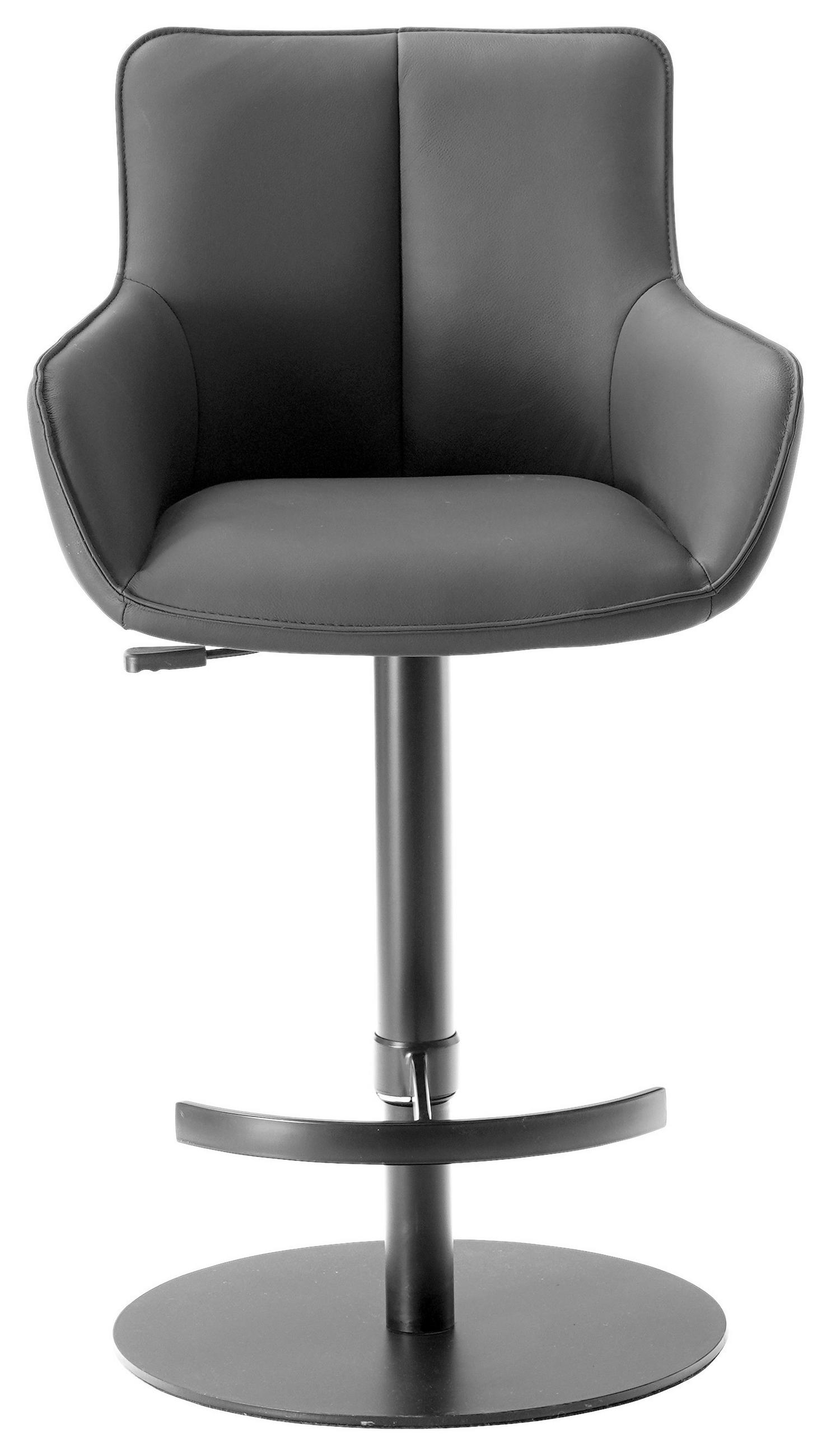 BARHOCKER Echtleder Schwarz Eisen Sitzfläche 360° drehbar, inklusive Armlehnen  - Schwarz, Design, Leder/Metall (54/92-112/55cm) - Novel