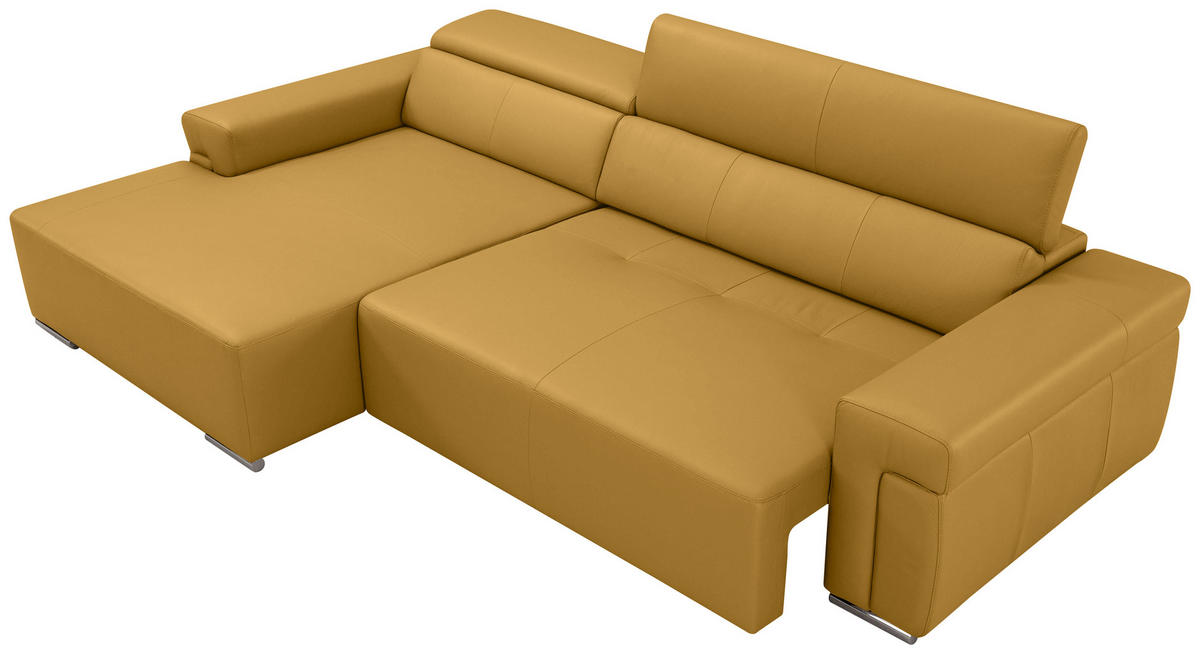 Ecksofa inkl. Funktion DUA Senfgelb Echtleder  - Chromfarben/Senfgelb, Design, Leder/Metall (170/293cm) - Novel