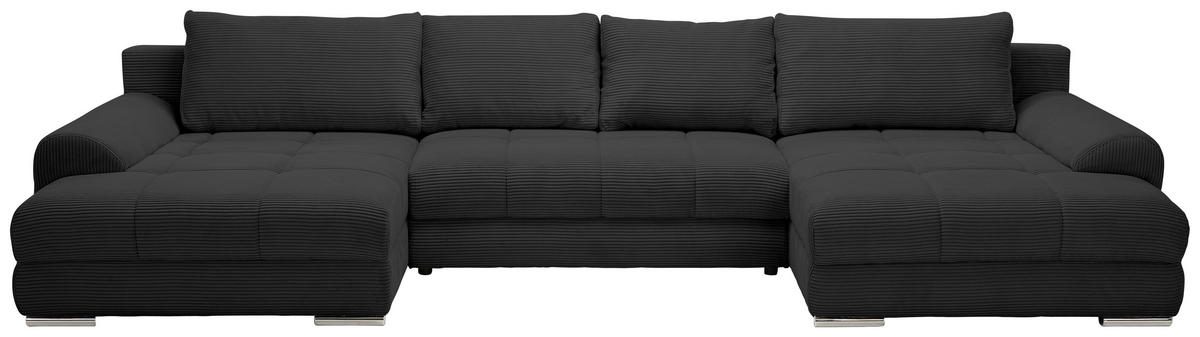 WOHNLANDSCHAFT Schwarz Cord  - Chromfarben/Schwarz, KONVENTIONELL, Kunststoff/Textil (180/376/180cm) - Carryhome