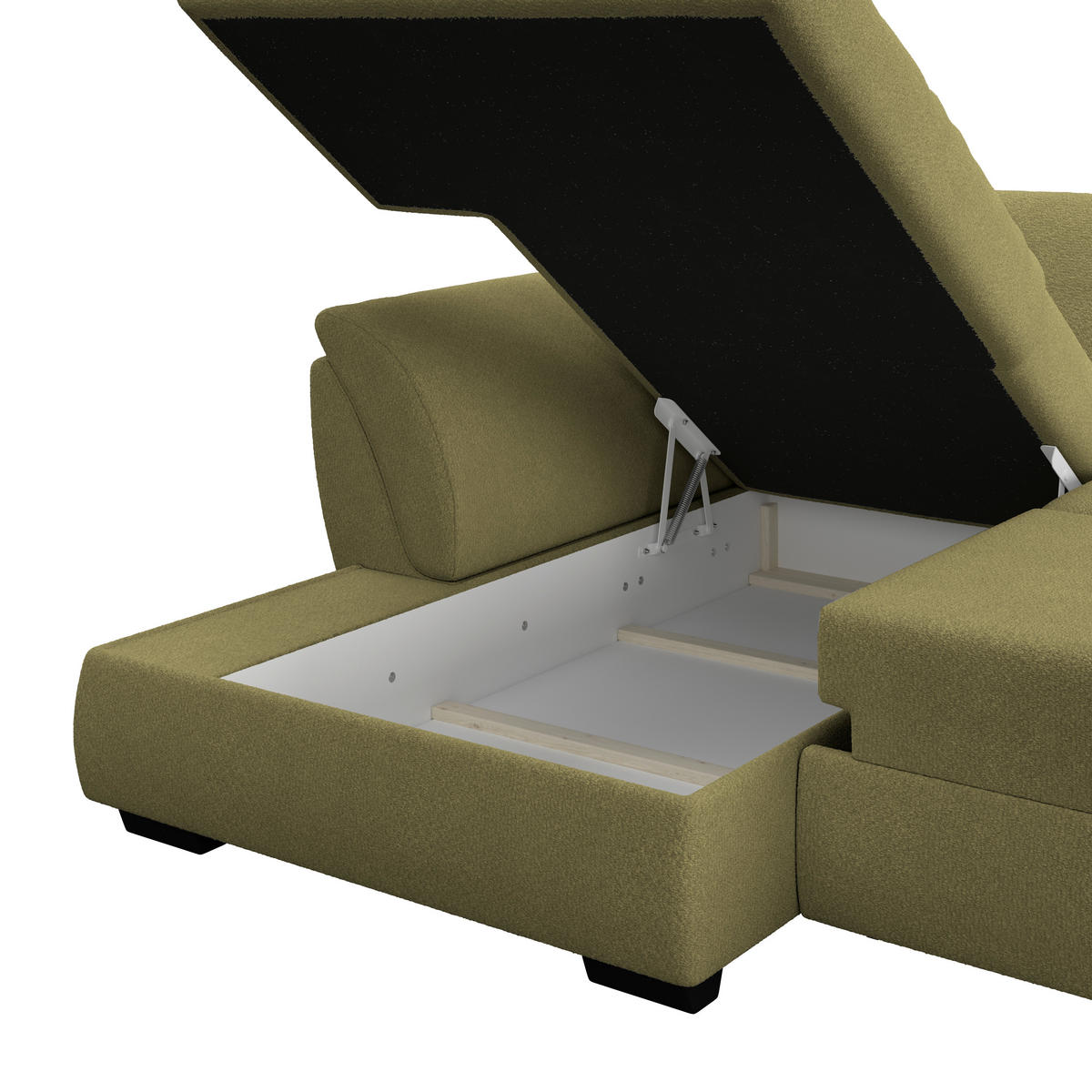 ECKSOFA Grün Zierkissen, Bettkasten, Schlaffunktion, Rücken echt  - Schwarz/Grün, KONVENTIONELL, Kunststoff/Textil (187/278cm) - MID.YOU